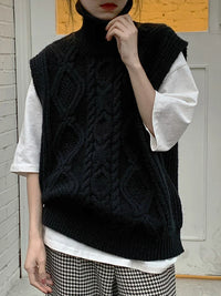 Twist Pattern Turtleneck Knitted Vest