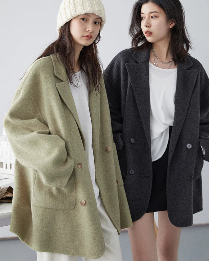 Oversized Drop-Shoulder Wool Blend Coat