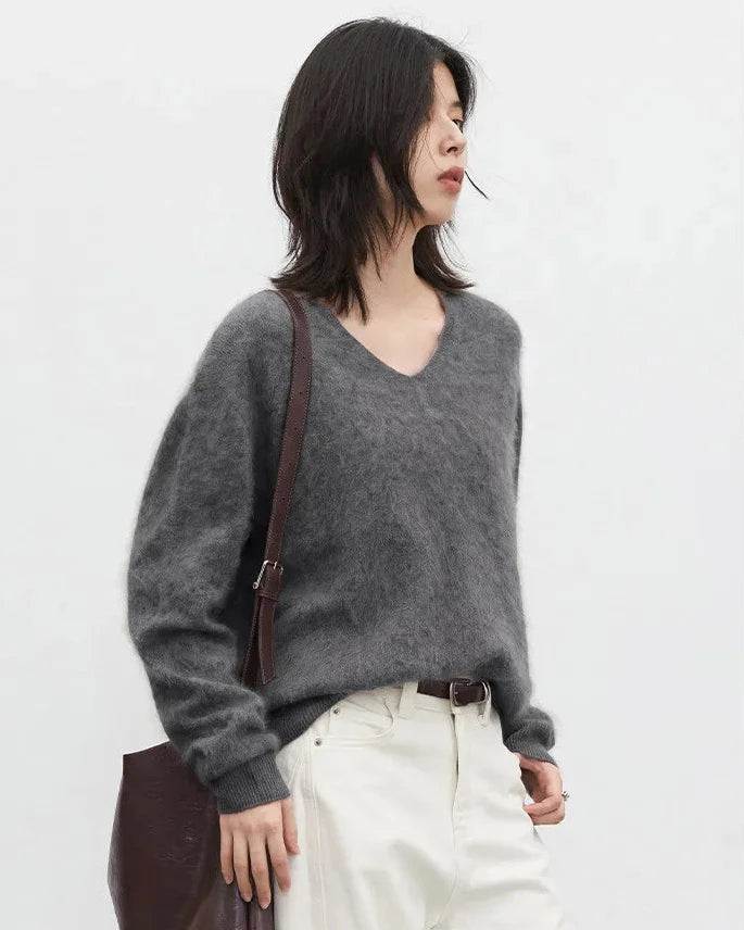 Wool Cashmere V-Neck Pullover
