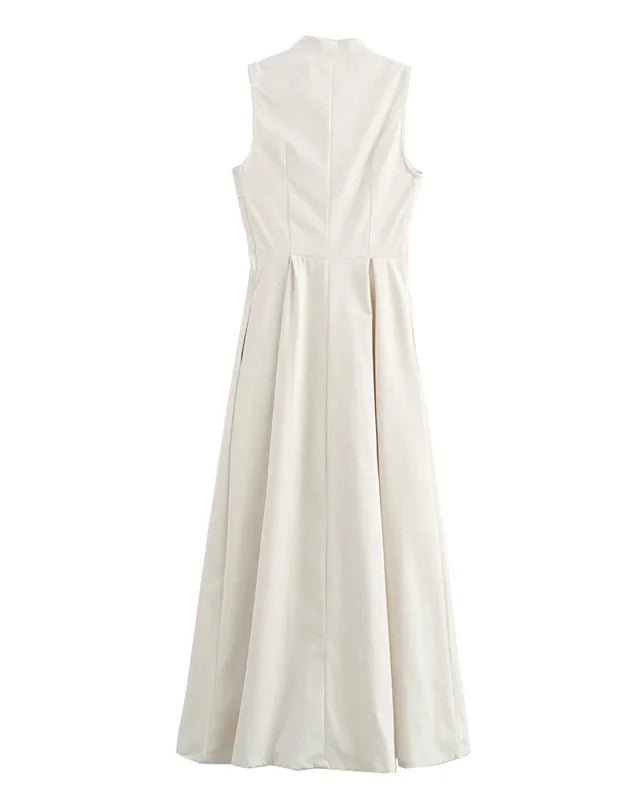 Zippered Pleated Sleeveless Fitted Dress