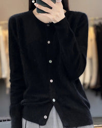 Mink Cashmere Crew Neck Cardigan Sweater