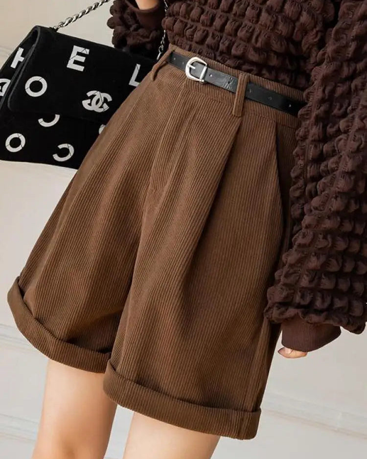 Textured High-Rise Casual Shorts