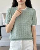 Hollow Knit Cotton Short Sleeve Top