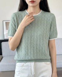 Hollow Knit Cotton Short Sleeve Top