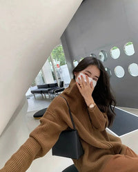 Stand Collar Zipper Cashmere Knit Cardigan