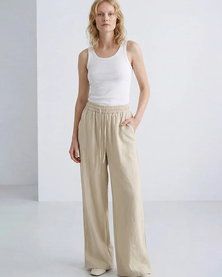 Elastic-Waist Wide-Leg Pants