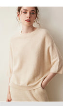 Round-Neck Batwing Sleeve Cashmere Sweater