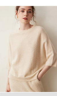Round-Neck Batwing Sleeve Cashmere Sweater