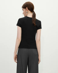 Straight-Cut Slim-Fit Crew Neck Short-Sleeved T-Shirt