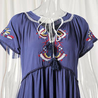 Embroidery V-Neck Tassel Bohemian Maxi Dress