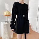 Vintage Round-neck Belted Knitted Dress