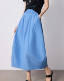 High-Waist Cocoon A-Line Midi Skirt