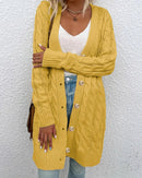 Solid Cable-Knit Open-Front Button Pocket Loose Long Cardigan