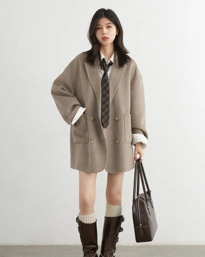 Wool-Blend Double-Breasted Midi Overcoat