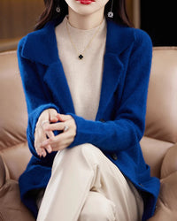 Mink Cashmere Tailored-Collar Knit Cardigan