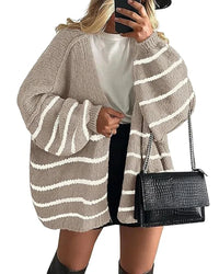 Solid V-Neck Loose Long Knit Cardigan Coat