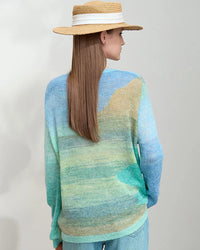 Round Neck Color-Blocked Long-Sleeved Knit Cardigan