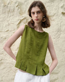 Linen Sleeveless Pleated Fashion Vest
