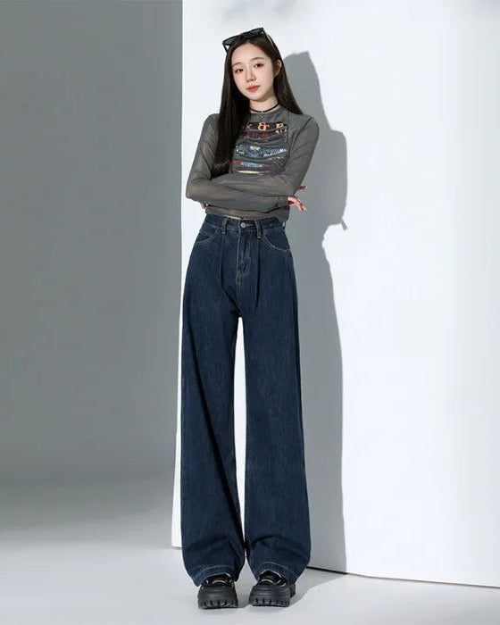 Relaxed High-Waist Wide-Leg Denim Pants