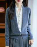 Merino Wool Solid V-Neck Fake Two-Piece Pullover Sweater
