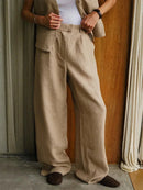 High Waisted Linen Blended Straight Leg Pants