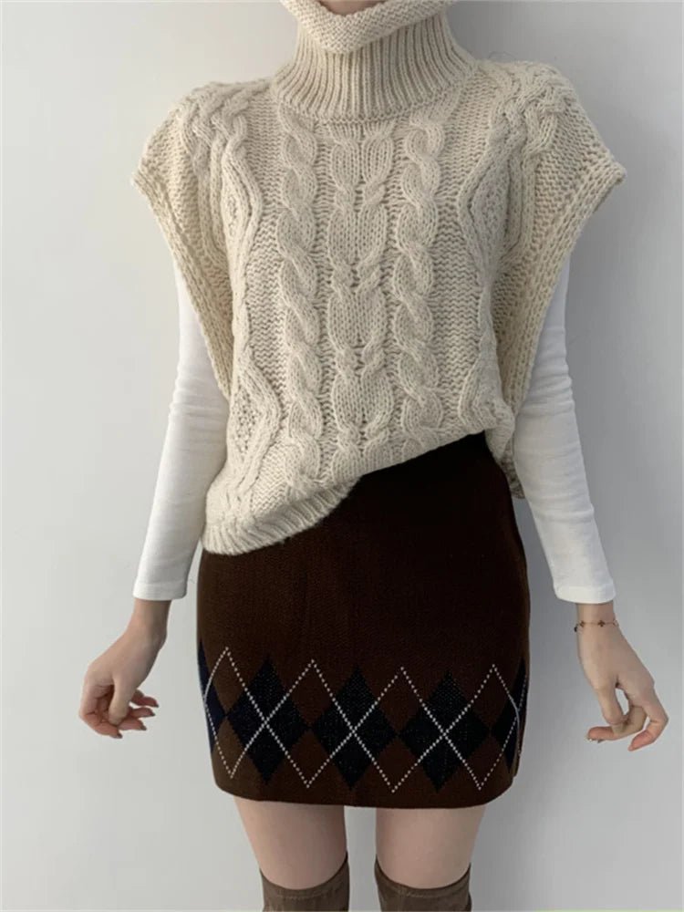 Half High Collar Vintage Vest Sweater
