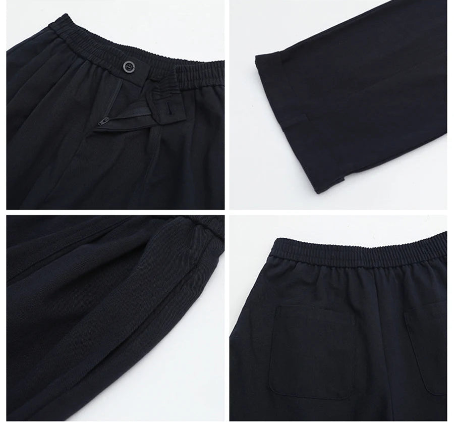 High-Waist Pleated Wide-Leg Casual Trousers