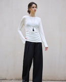 Crew Neck Long-Sleeved Irregular Slit T-Shirt