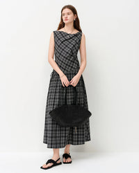 Asymmetric Neckline Woven Cotton Midi Dress