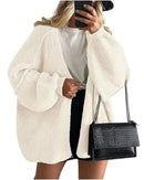 Solid V-Neck Loose Long Knit Cardigan Coat