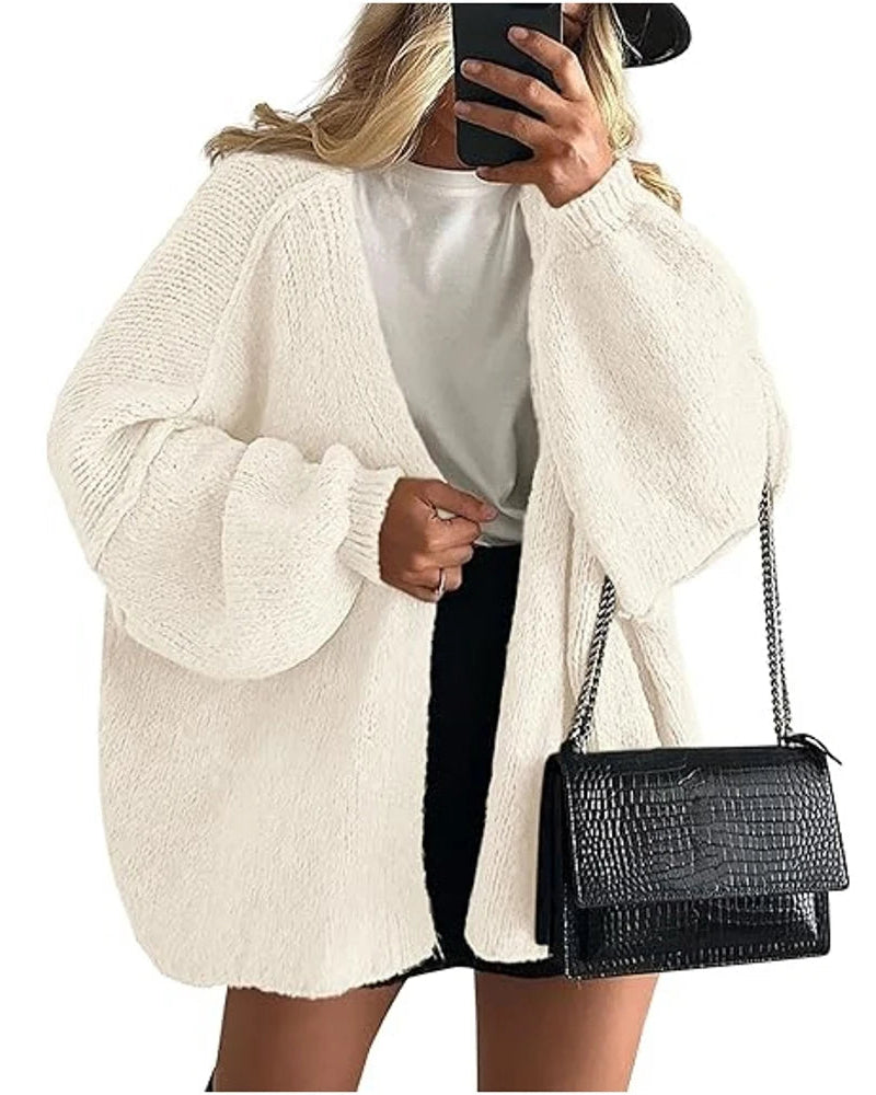 Solid V-Neck Loose Long Knit Cardigan Coat