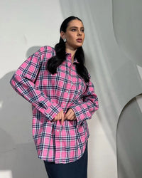 Vintage Plaid Oversized Long-Sleeve Shirt