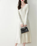 Merino Wool V-Neck A-Line Knit Dress