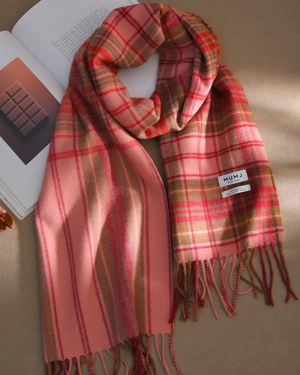 Plaid Wool Fringe Scarf