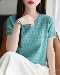 Cotton Jacquard Colorblock Knit Tee