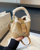 Faux Suede Plush Bucket Shoulder Bag