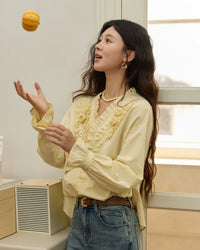 Hand-Sewn Rose Lantern-Sleeve Shirt