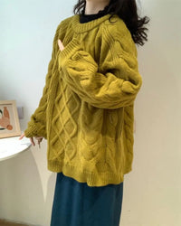 Diamond-Patterned Mid-Length Oversized Sweater