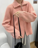 Collared Wool Zip-Up Cardigan Sweater