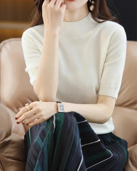 Merino Wool Mock Neck Knit Top