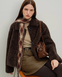 Faux Lambswool Solid Lapel Loose Cropped Coat