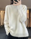 Merino Wool 3D Floral Collar Solid Knit Pullover