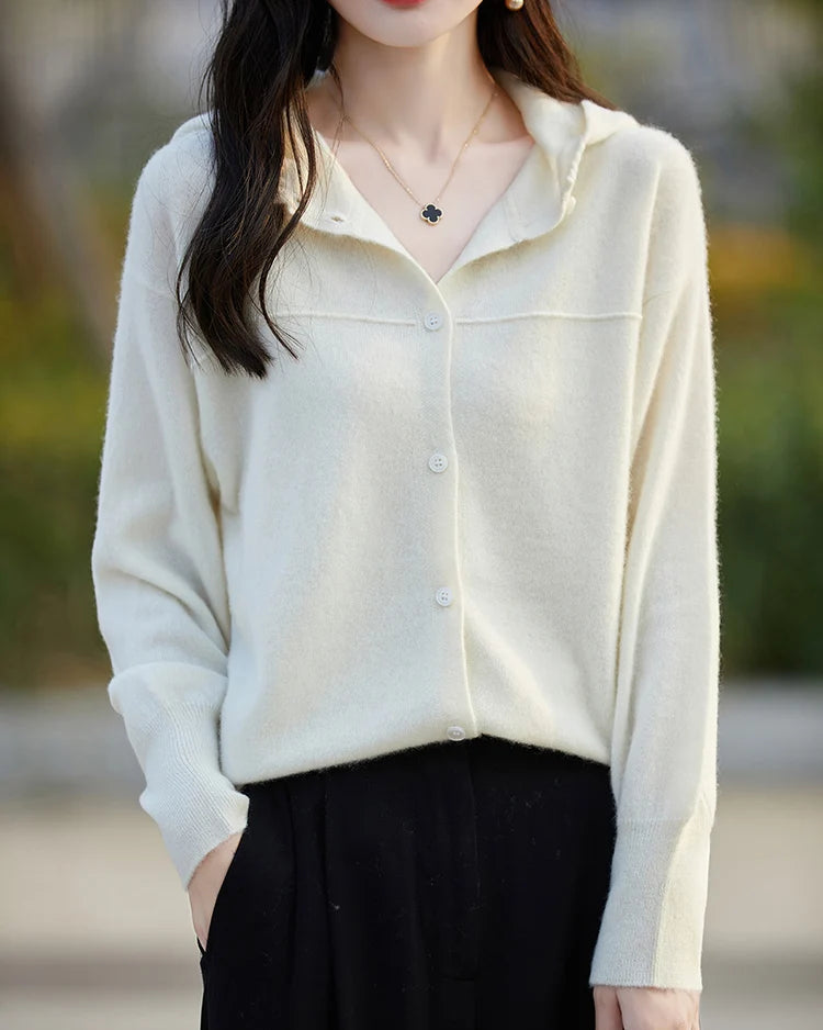 Merino Wool Solid Hooded Pocket Long Knit Cardigan