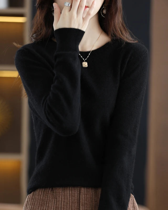 Merino Wool O-Neck Knit Sweater
