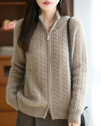 Wool & Cashmere Cable Knit Zipper Sweater