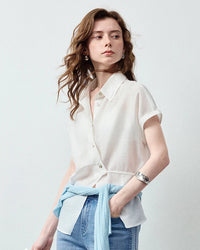 Lyocell Blend Asymmetric Waist-Cinched Shirt