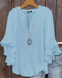 V-Neck Ruffle Butterfly-Sleeve Blouse