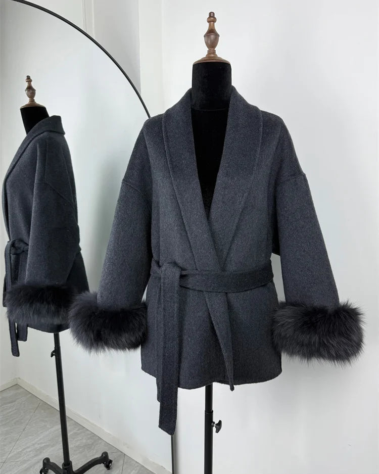 Double-Faced Wool Blend Short Coat