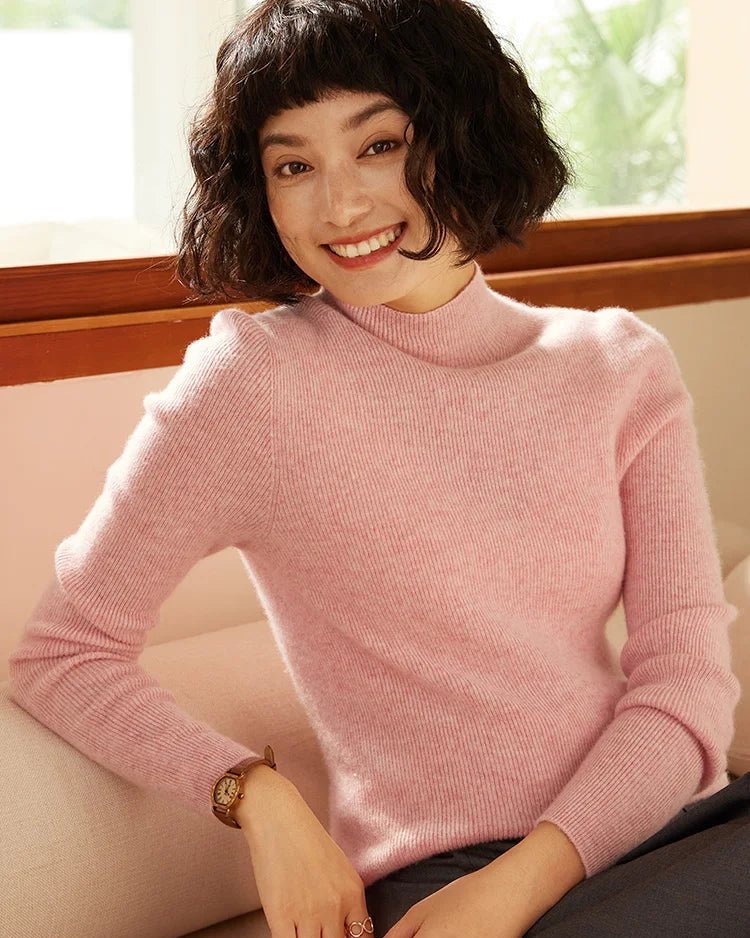 High-Neck Pullover Slim-Fit Cashmere Knit Sweater