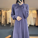 100% Pure Wool Knitted A-Line Long Sleeves Dress
